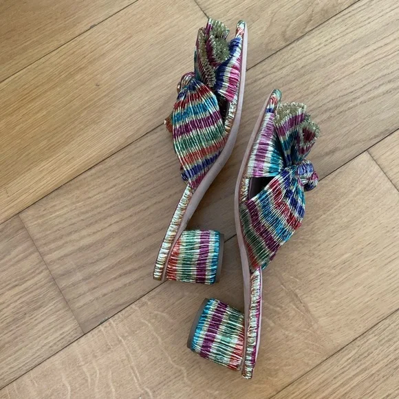 NWOT Loeffler Randall Multicolor Bow Mules 8 - Picture 6 of 9